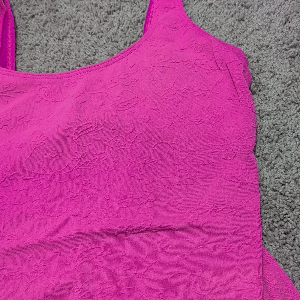 Vintage Christina Pink Floral Textured One Piece Leotard Swim Bodysuit Aerobics - Picture 3 of 10